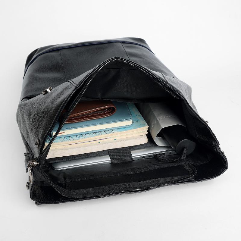 Schoolbag Backpack Men's Business Casual Textured Backpack PU Anti-splashing Multifunctional Laptop Backpack Wholesale