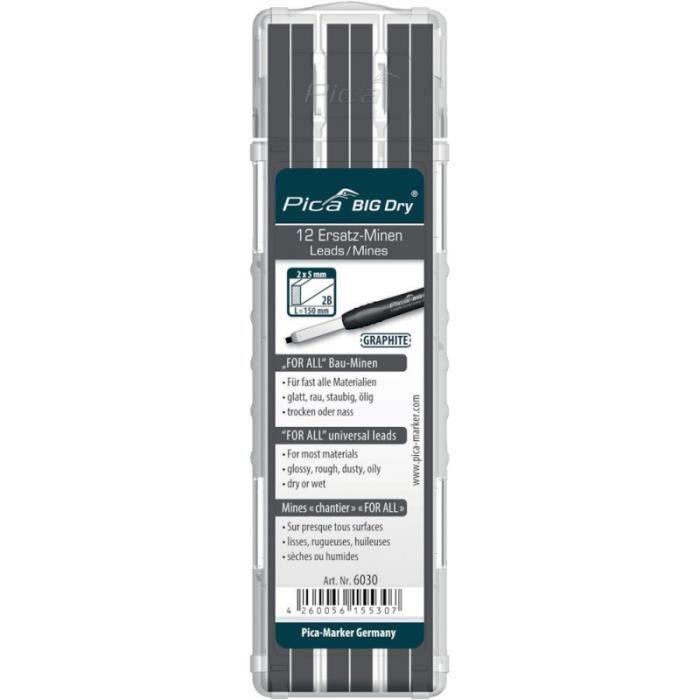 Mines de construction graphite - Pica - For All Big Dry - Pack de 12 - 2x5mm - Universel
