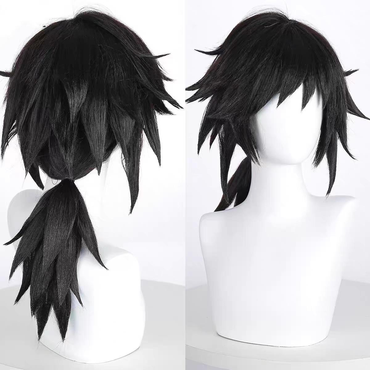 HAIRJOY Perruque Cheveux Synthétiques Tomioka Giyuu Perruque Cosplay Perruque Cosplay Noire 16inches noir