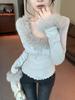 Feel French Lace Slimming Sweet Patchwork Long Sleeve Thinning Fur Collar Women's Autumn Top