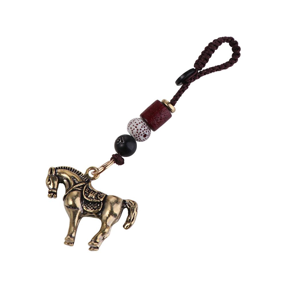 Copper Horse Lucky Bag Pendant Feng Shui Weaving Key Chains Chinese Zodiac Key Ring New Year