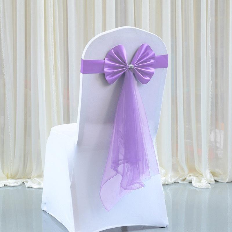 Chair Back Decoration Elegant Stretch Chair Bow Organza Ribbon Chair Decor For Birthday Hotel Wedding Accessories