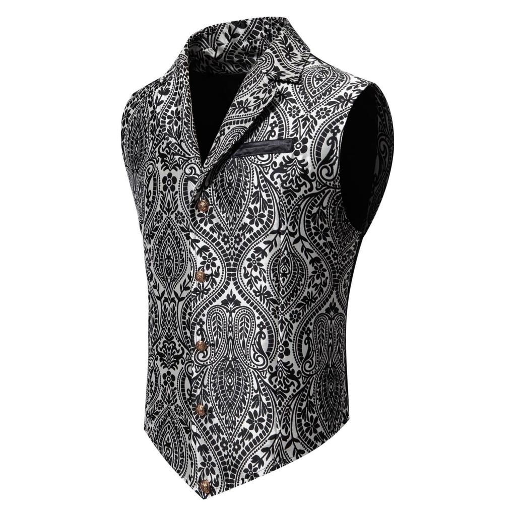 Men's Paisley Gothic Vest Victorian Steampunk Waistcoat with Notched Lapel for Tuxedo Formal Events Themed Weddings