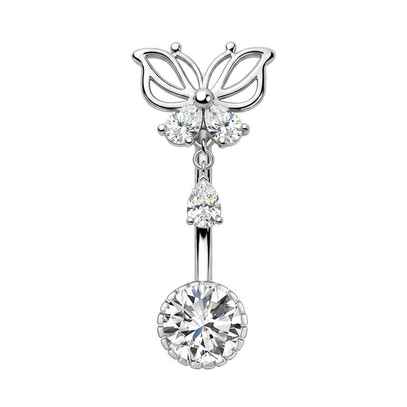 Minimalist Butterfly Belly Button Rings Inlaid Shiny Cubic Zirconia Hypoallergenic Steel for Women Everyday Wear Piercing Jewelry