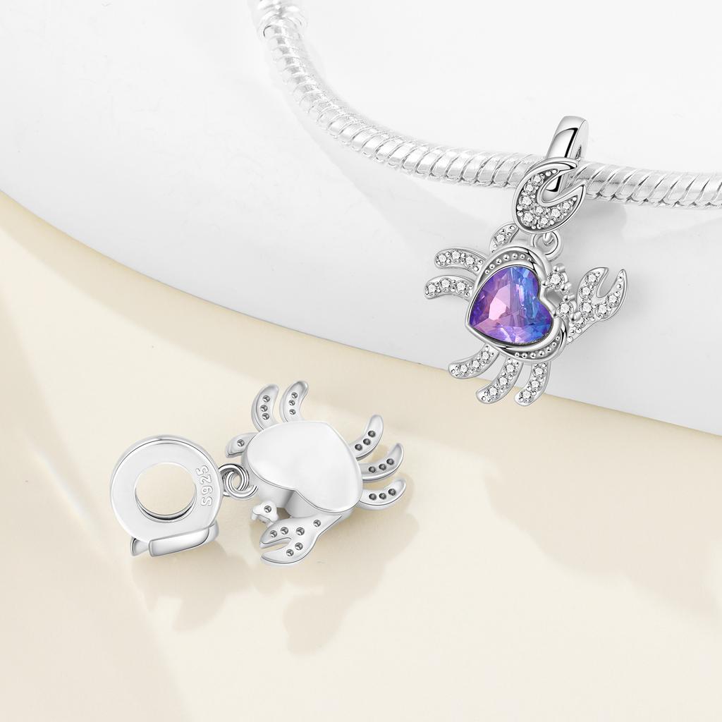 Copper Purple Heart-Shaped Crab Original Pendants Bracelet Charms Fit Jewelry Party Beads Diy Fine Gifts Accessory