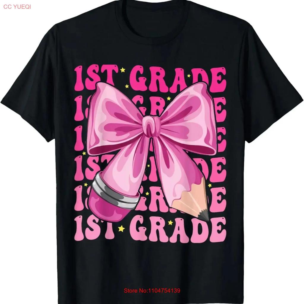 1st Grade Girls Coquette Bow Back To School First T Shirt vintage Washed Soft designer clothes fashion homme Unisex streetwear
