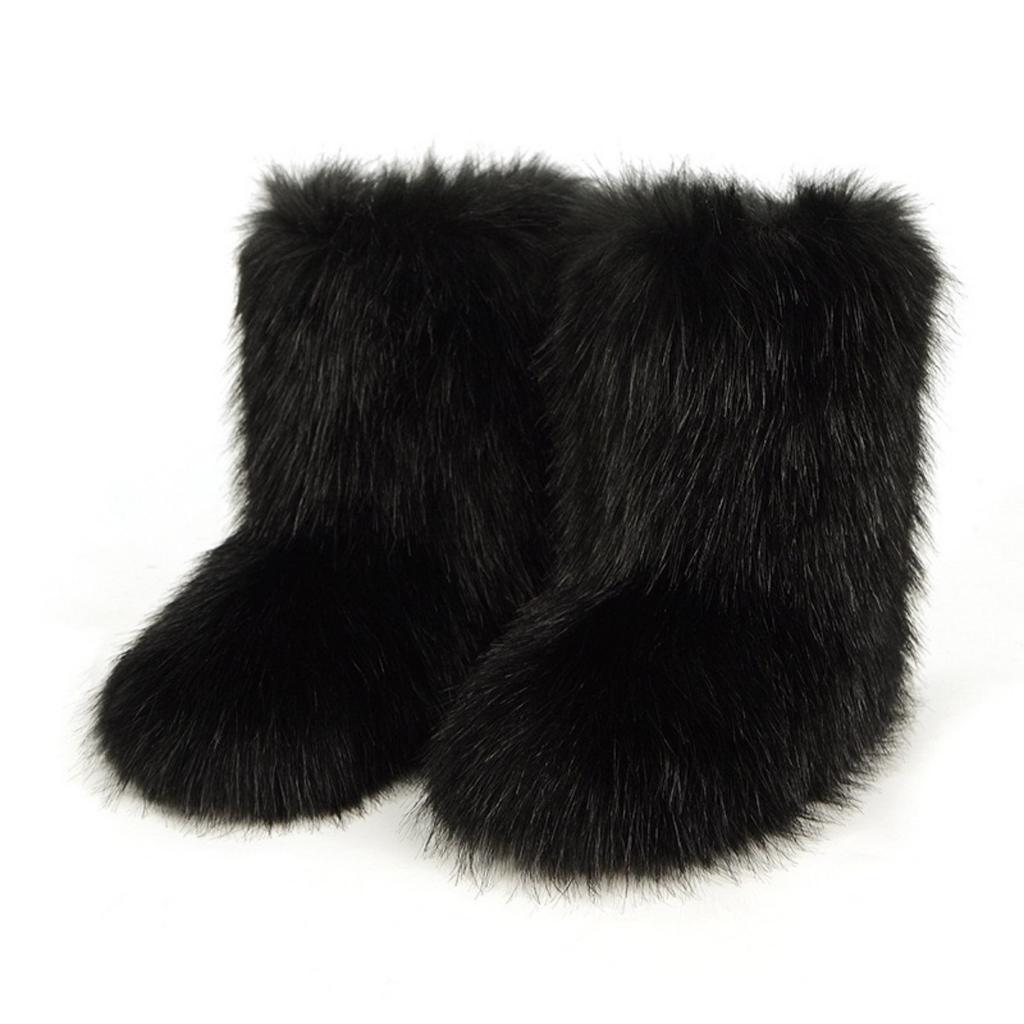 Vintersko Dame Vinter Fluffy Faux Fox Pels Støvler Dame Plysj Varme Snøstøvler Luksuriøst fottøy Jente Furry Pels Bottes Mote