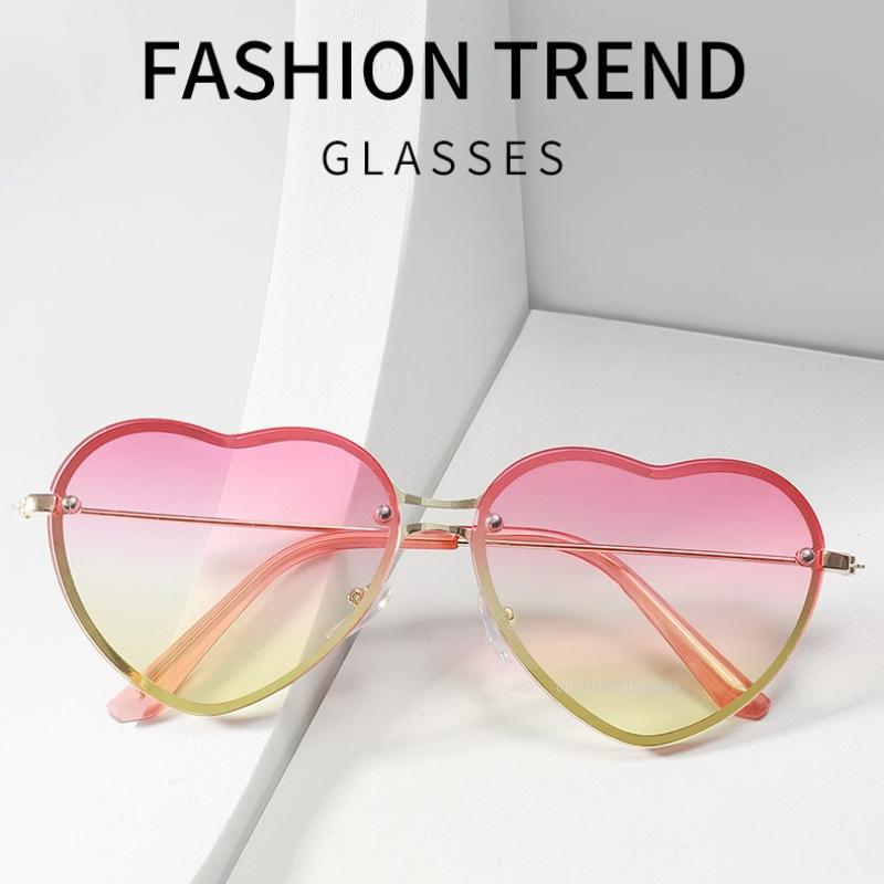 New Anti-ultraviolet Love Sunglasses Heart Shaped Sunglasses Metal Women Fashion Rimless Clear Ocean Lenses Sun Glasses UV400