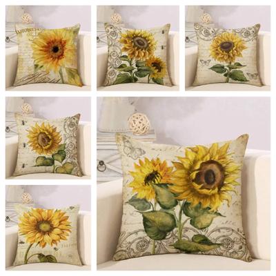 Retro Sonnenblumenmuster Leinen Kissenbezug Sofakissenbezug Heimdekoration kann für Sie angepasst werden 40x40 50x50 60x60 45x45