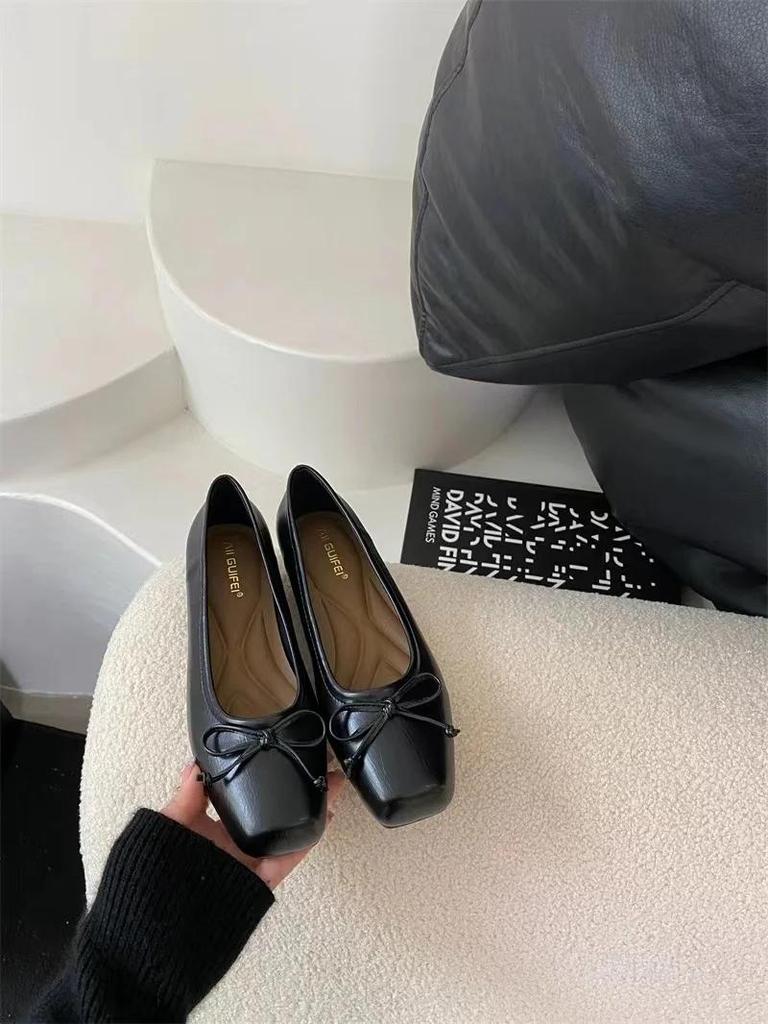 Bowtie Flat Shoes Women Ballerinas Square Toe Slip On Ballet Flats Lazy Loafers Ladies Casual Comfort Shoes 2025