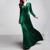 Women's And Winter Gold Velvet V-Neck Solid Color Long-Sleeved Party Dress