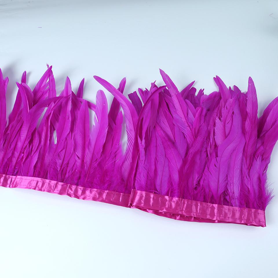 Rooster Feather Trims 2M Rooster Cock Tail Feather Fringes DIY Handicrafts for Clothes Ribbon Carnival Accessories