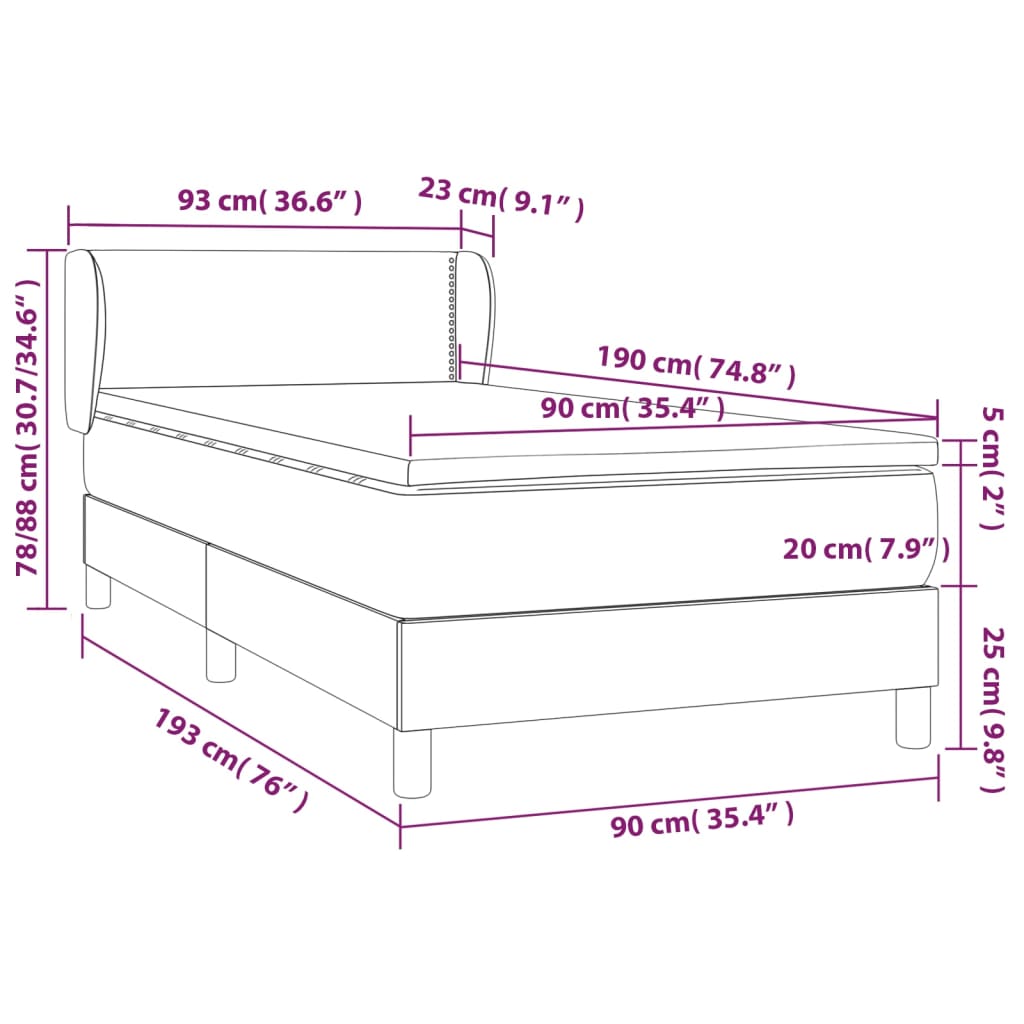 Vidaxl Continental Bed With Mattress, Dark Grey Velvet, 90X190 Cm