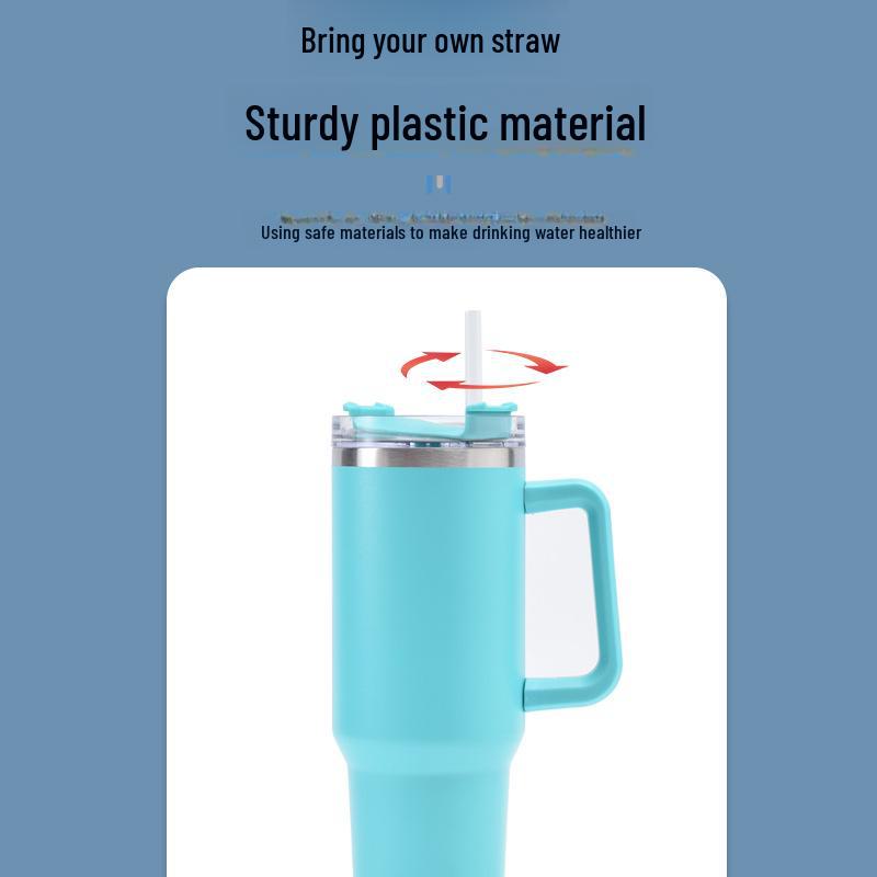 Vaso de Viaje de Acero Inoxidable de 40 oz con Asa y Pajita - Aislado para Bebidas Calientes y Frías, Personalizable