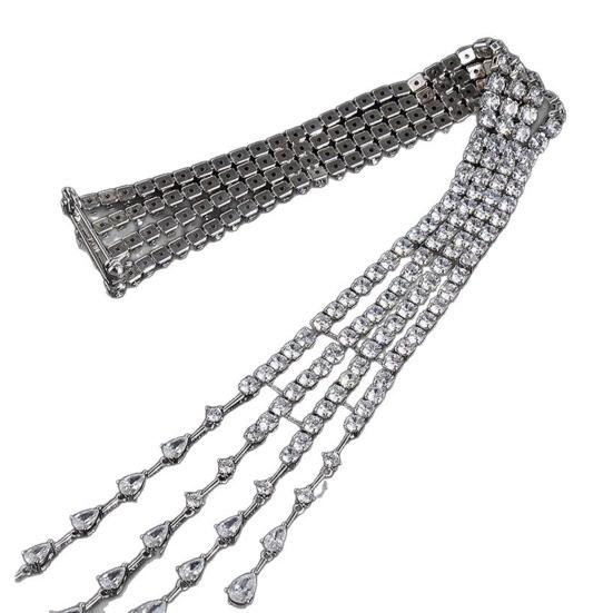 Women Brooch Sparkling Faux Crystal Inlaid Brooch Pin Long Spike Design Geometric Shoulder Chain Party Accessory