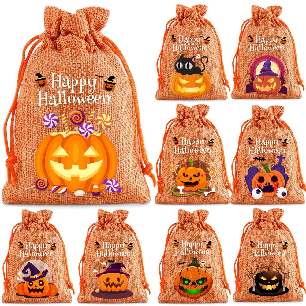 Halloween Kinder Zuckertüte Kürbis Geist Leinen Bündel Mundbeutel Geschenktüte Kordelzug Süßigkeitentasche Lager