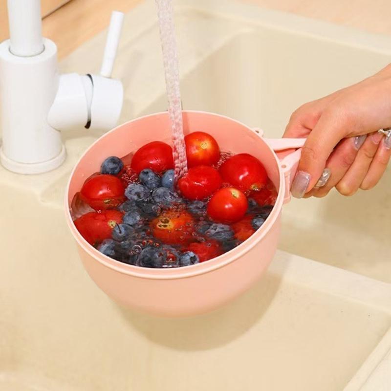 Kitchen Vegetable Drainer Container with Foldable Handle Dishwasher Safe Basket For Produce Washing Organizing