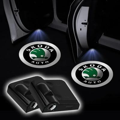 1/2pcs Car Door LED HD Welcome Courtesy Shadow Projector Lamp Light For Skoda Octavia Rapid Kodiaq Karoq Superb Fabia Kamiq