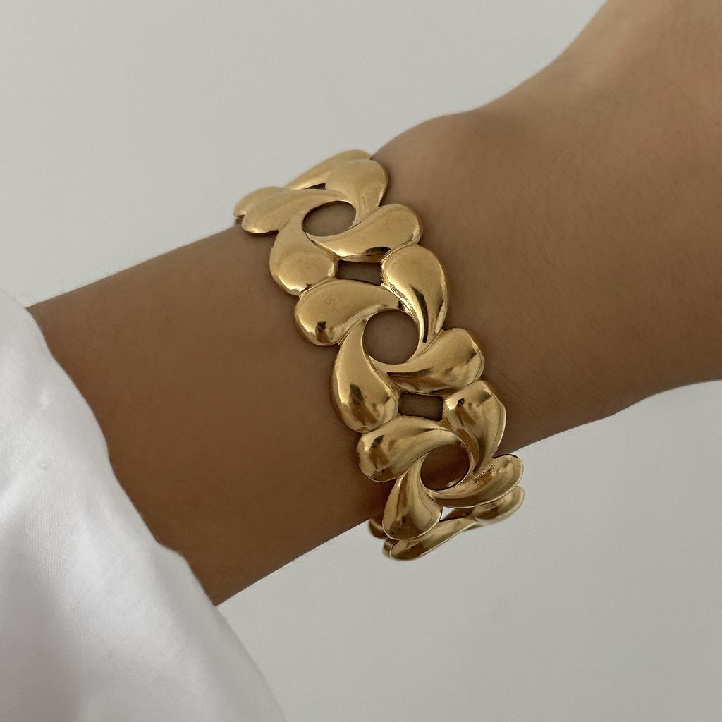 Vintage Stainless Steel Flower Heart Bracelet For Women Gold Color Irregular Geometric Cuff Bangles Bracelets Aesthetic Jewelry