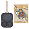 Egg Frying Pan 3 Section Stick Proof Flat Bottom Breakfast Cooking Pan with Heat Resistant Handle for Steak Omelette Black