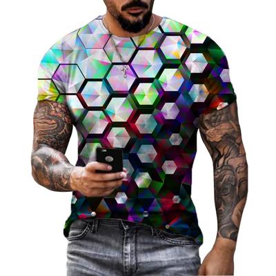 Men's T-shirt 3D Optical Illusion Printed Short Sleeved Top, Fashionable Gradient Harajuku Street Wear, Hip-hop Trend Oversized T-shirt
