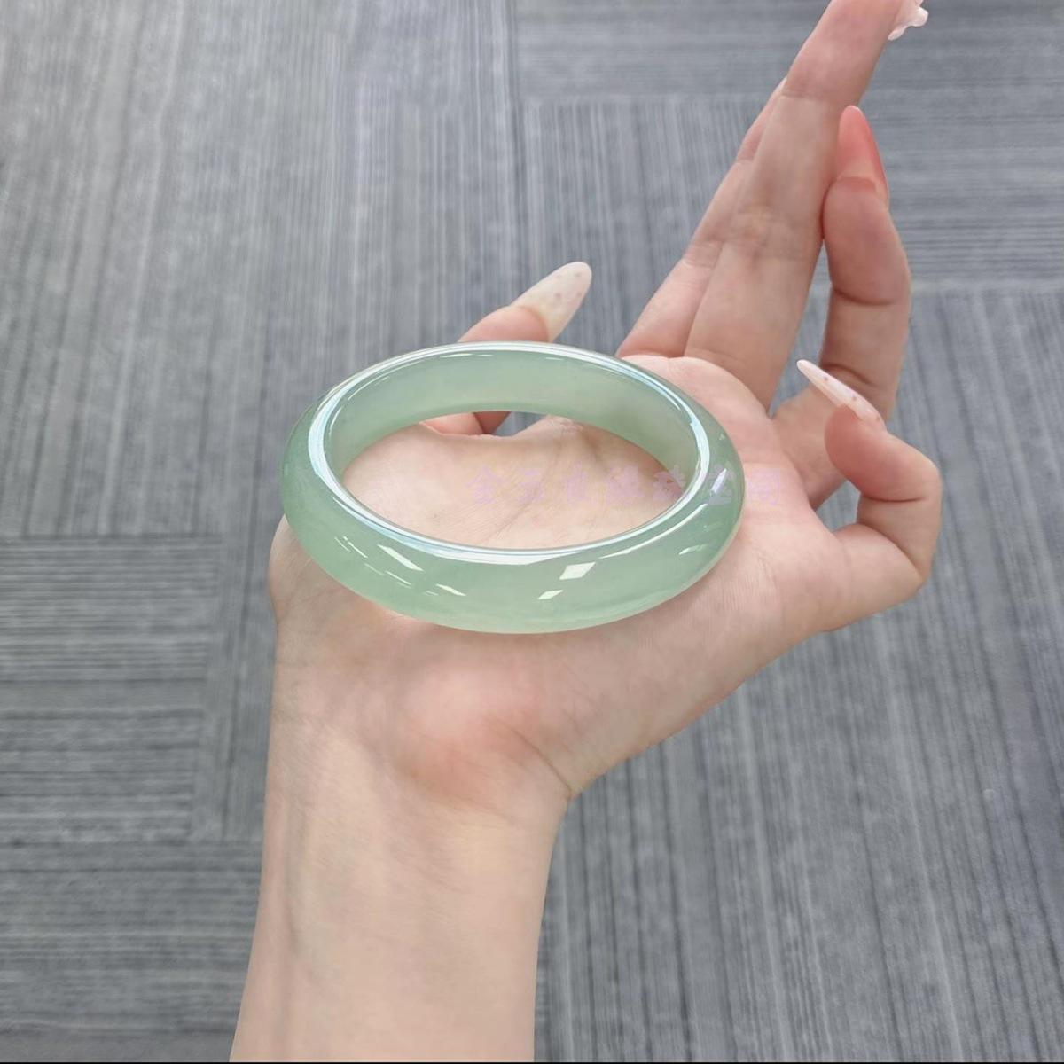 Natural Dongling Jade Bracelet - High Clarity Ice Old Cut, White Tea Clear Oil Green