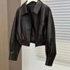 Women's Soft Black Leather Jacket - Square Collar, Zipper, Spring/Autumn, 2025 Design