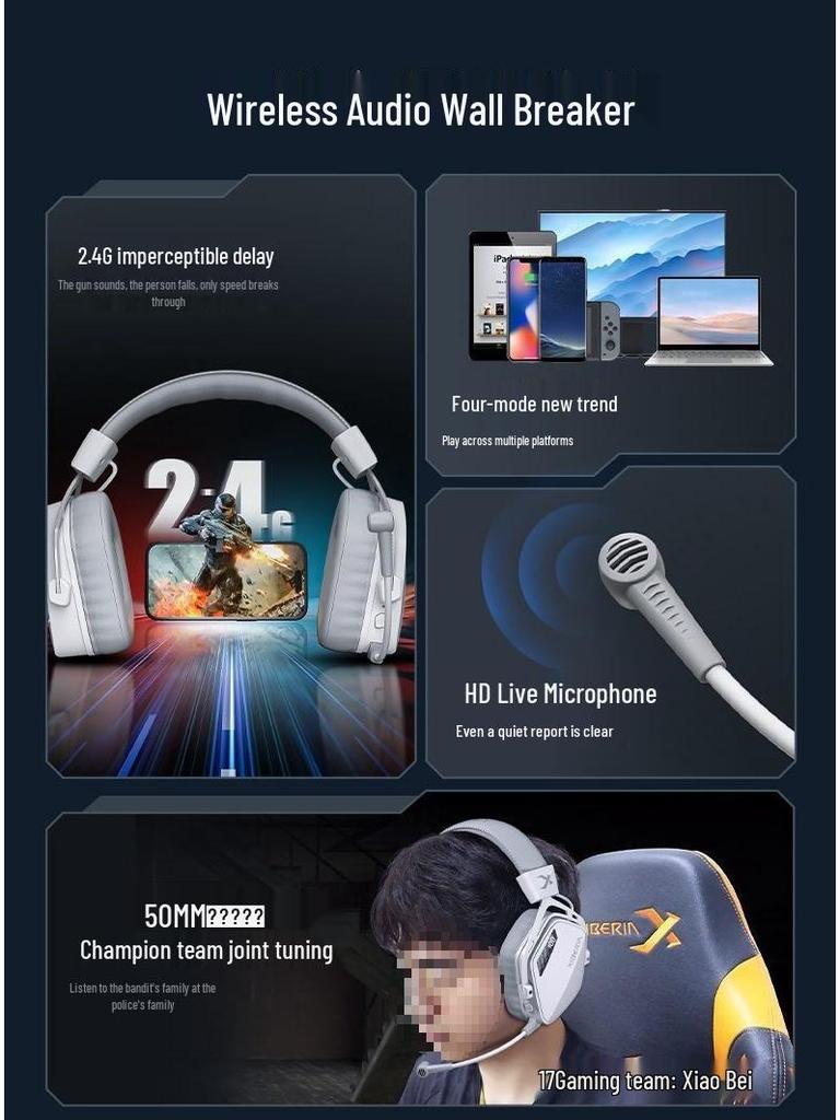 2025 K03S Wireless Over-Ear Gaming Headset - Comfortable, Bluetooth 2.4G, Esports-Optimized with Sound Positioning