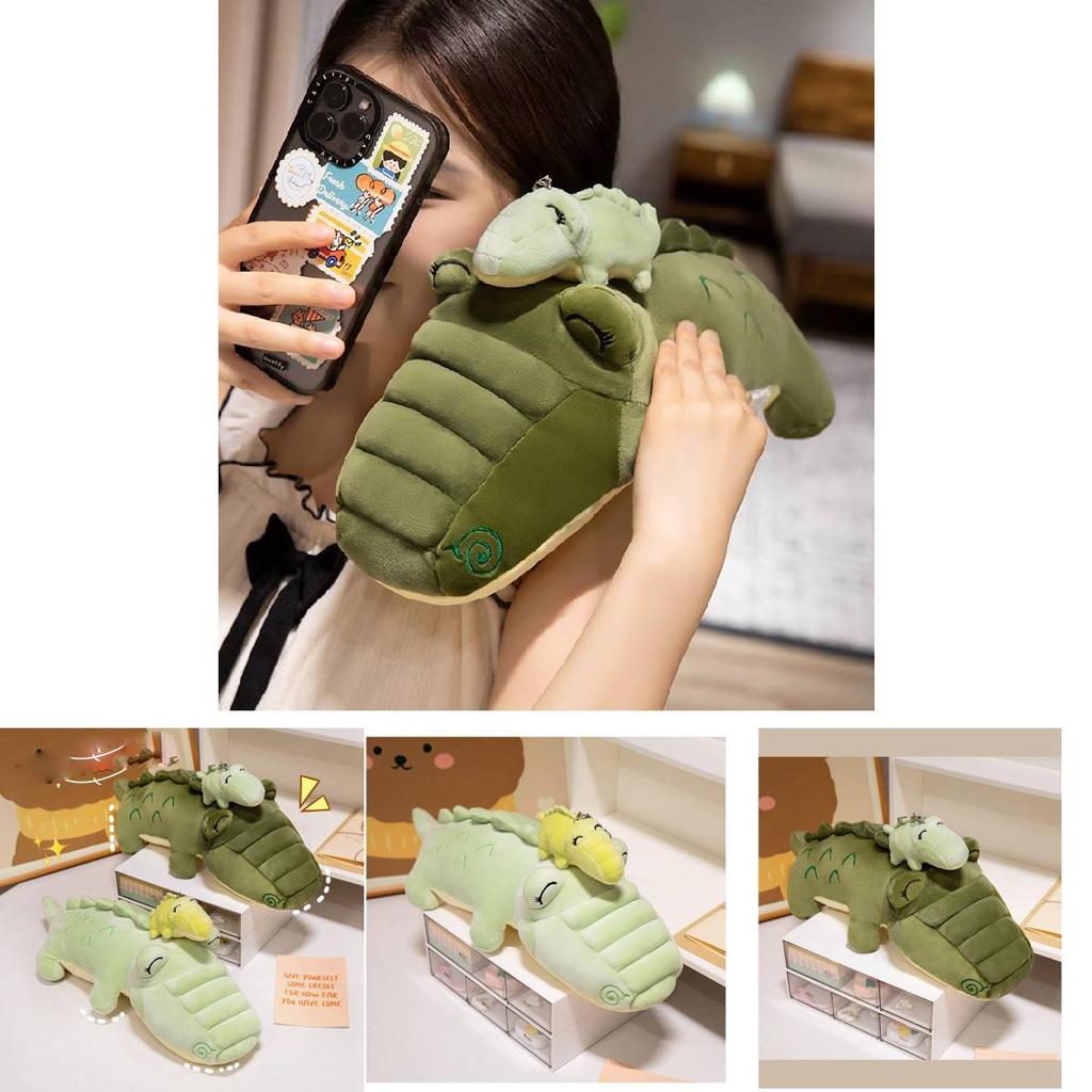 Adorável Almofada de Pelúcia Jacaré Mãe e Bebê com Pelúcia Curta Macia para Crianças