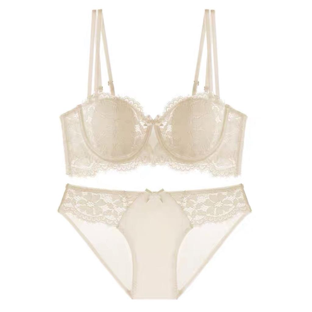 French sexy underwear women's thin half cup rabbit ears big breasts small bra soft steel ring lace bra