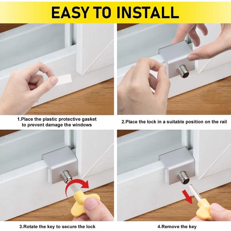 Window Lock, Adjustable Sliding Door Lock with Key, Aluminum Window Security Safety Locks for Kids & Pets