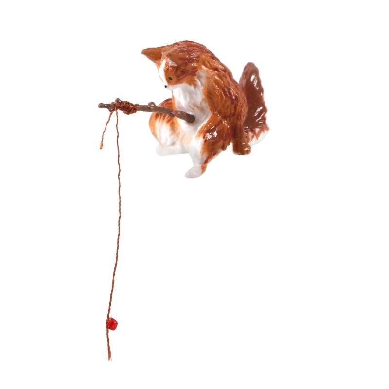 Mini Aquarium Fishing Cat Ornament Aquarium Fish Tank Landscaping Small Cartoon Cat Statue Interesting Miniature Fishbowl Decor