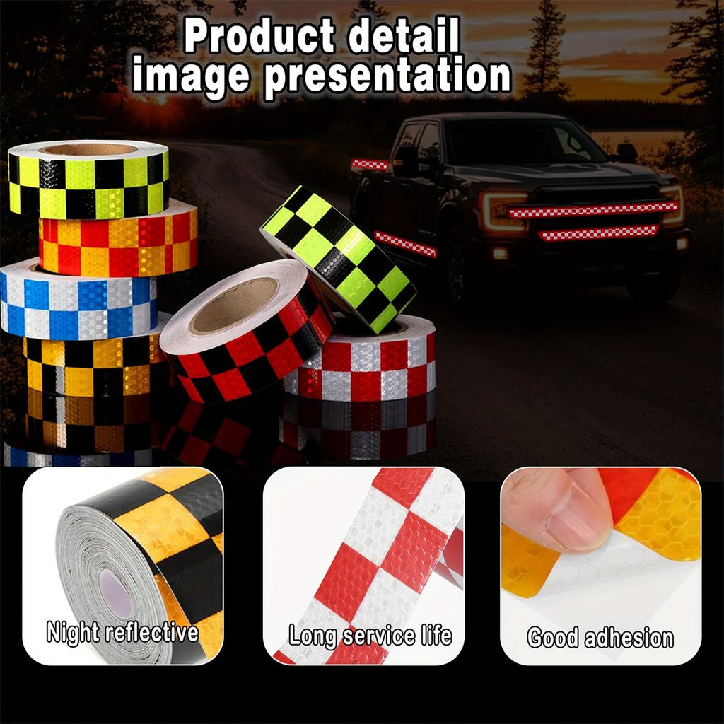 Reflective Sticker Square Grid Checkered Pattern Reflector Tape Red Yellow Fluorescent White Reflect Film For Truck Car Road