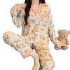 Cartoon Cat Pajamas Women'S Autumn Cloud Cotton Long-Sleeved Cardigan Cute Girl Can Wear Loungewear Suit