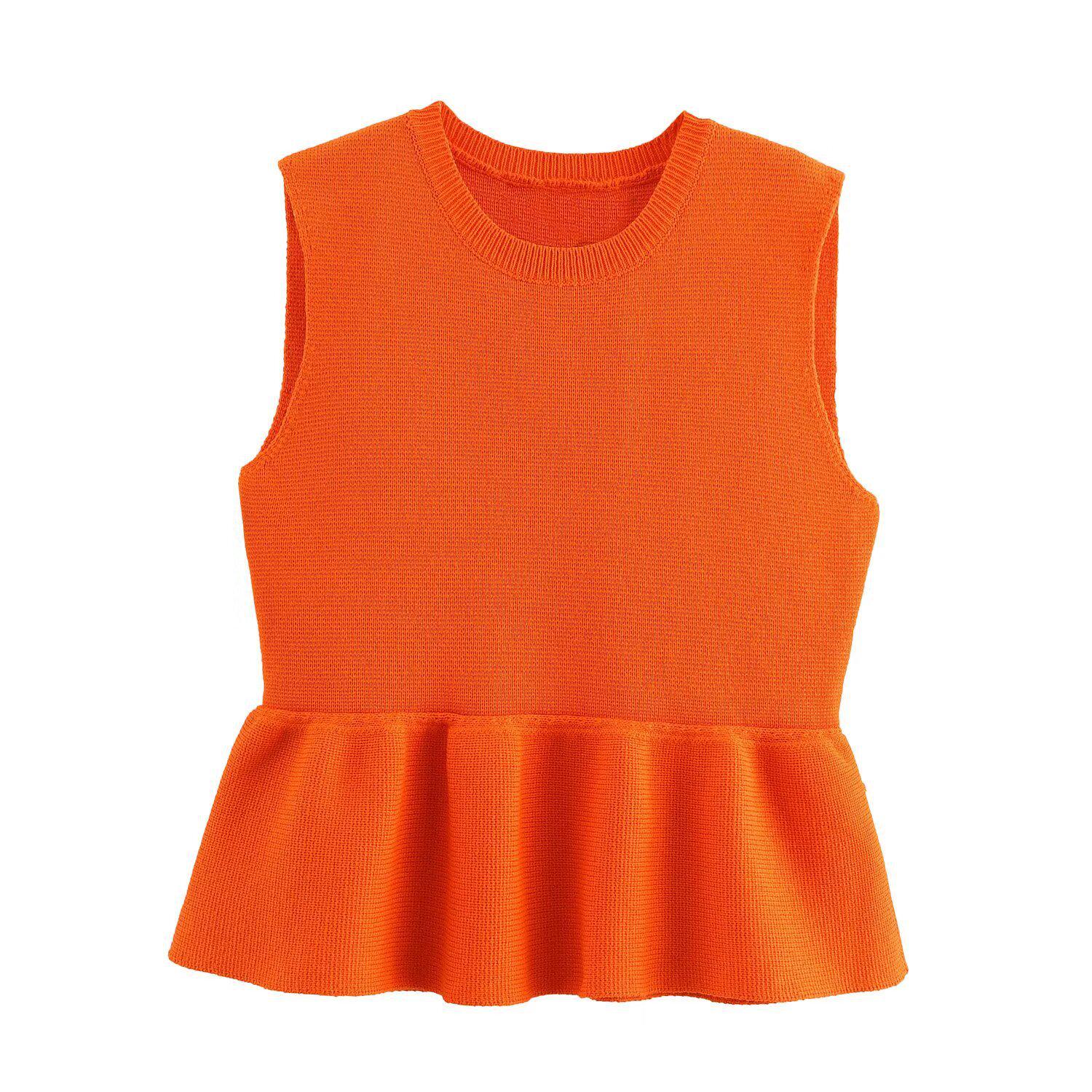 

Женский вязаный топ без рукавов с коротким подолом юбки, весна 2025 M оранжевый