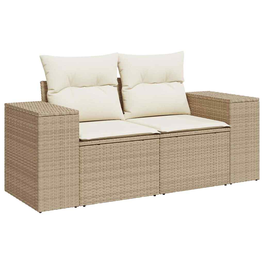 Vidaxl Garden Sofa With Cushions, 2-Seater, Beige, Poly Rattan