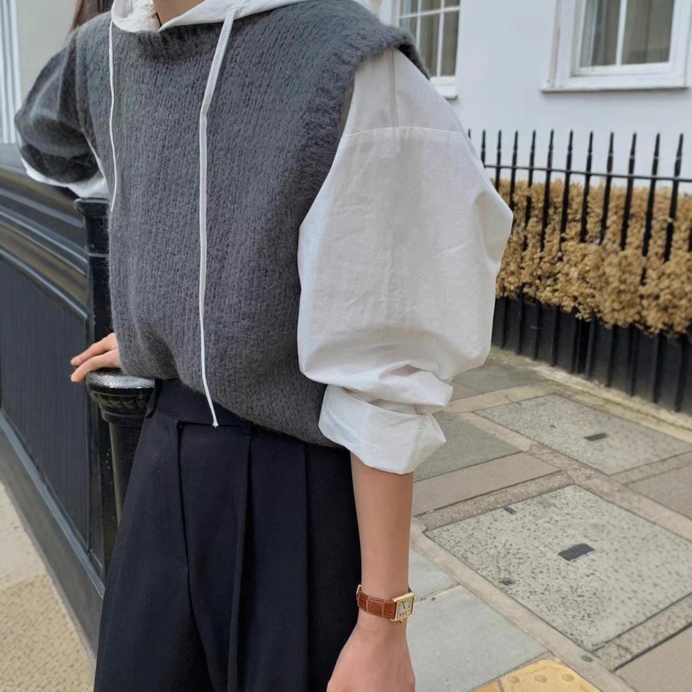 H* overt Solid Color Round Neck Knitted Vest 2024 - Early Autumn Korean Style Layered Top for Women Commuting