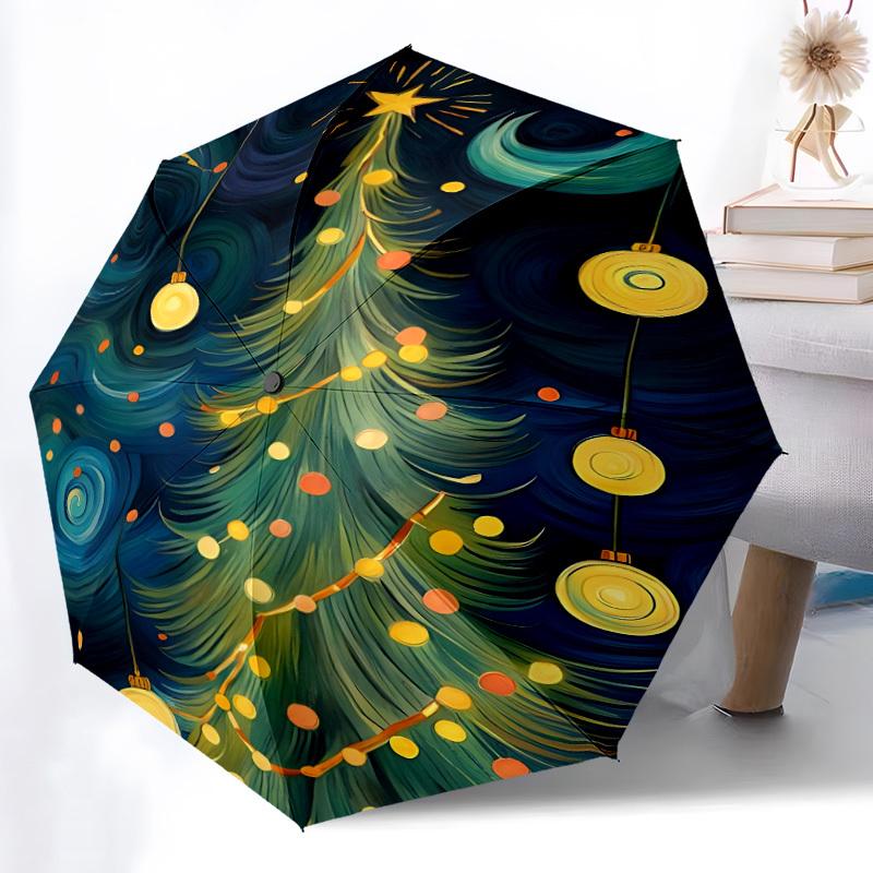 1pc Christmas Tree Automatic Folding Umbrella - Design, Durable Iron Frame for Travel, Outdoor, Beach Fashion Accessory a0920040