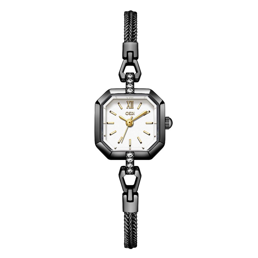Square Fashionable Exquisite High-End Alloy Quartz Watch, Light Luxury Retro Niche High-Value Women'S Watch