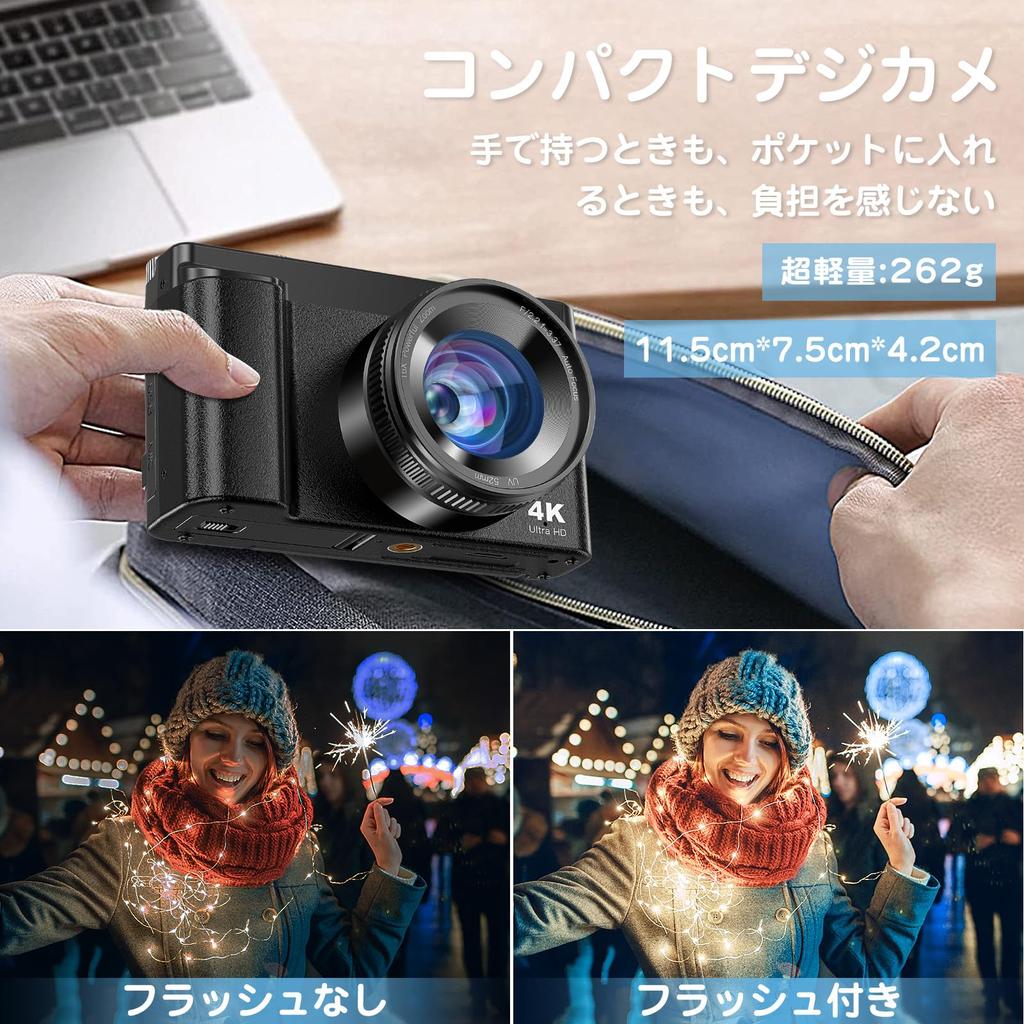Zostuic 4K Digital Rotating Convenient for 16x Digital Image Large Compact School Beginner Includes Spare 32GB Memory Black Camera, 48MP, 180-Degree