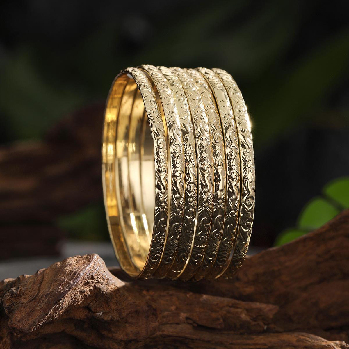 Hawaiian Jewelry Wholesale 14k Gold Plated Cooper 3MM Thickness 7pcs Per Set ,hawaiian Bangle for Women Party HWB1138&7 золотой