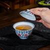 Jingdezhen Hand-Painted Antique Blue and White Underglaze Red Gaiwan