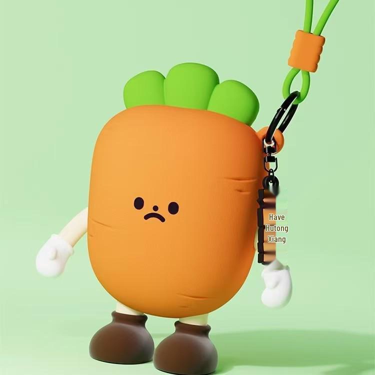 Cute Veggie Mini Coin Purse & Earphone Holder with Dazed Expression - Silicone Pendant for Kids