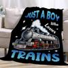 Junge der Züge liebt Decke Niedliches Dampflokmuster Überwurfdecken für Kinder Jungen Gemütliche Weiche Flanelldecke für Sofa Bett Couch