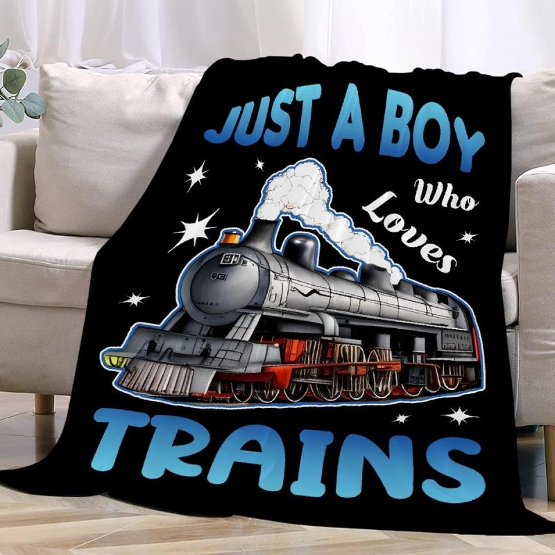 Junge der Züge liebt Decke Niedliches Dampflokmuster Überwurfdecken für Kinder Jungen Gemütliche Weiche Flanelldecke für Sofa Bett Couch