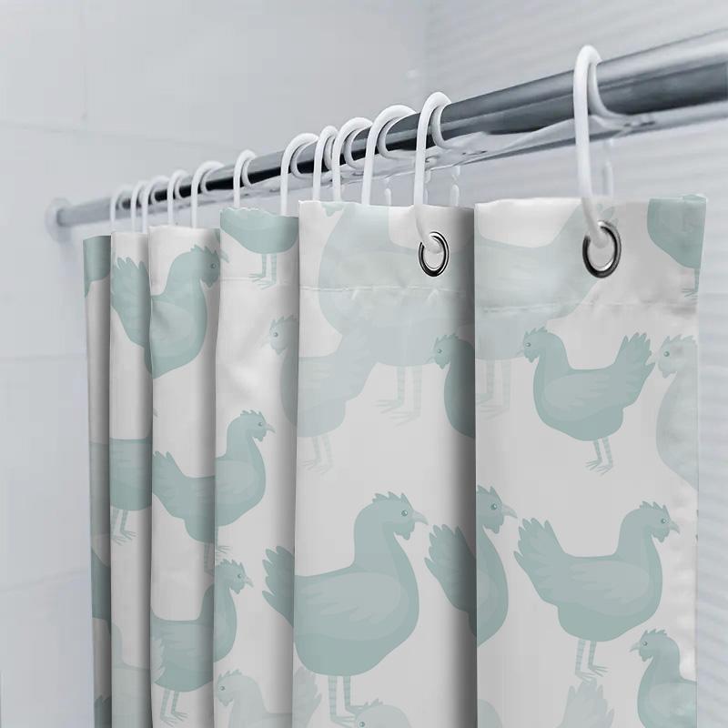 Chicken Print Shower Curtain Light Blue Fabric Bath Decor Waterproof Bathroom Accessories Decoration Size: 72X96 Inches (183Cm X