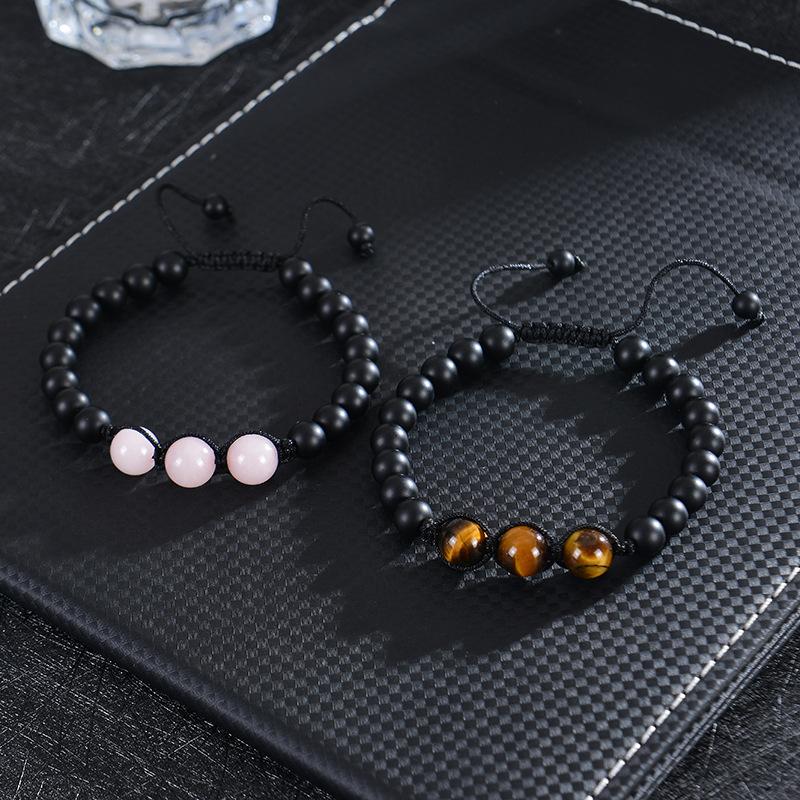 New Natural Stone Amethysts Bracelet with Card 8mm Pink Quartz Fluorite Beads Bracelet Adjustable for Women Men Couple