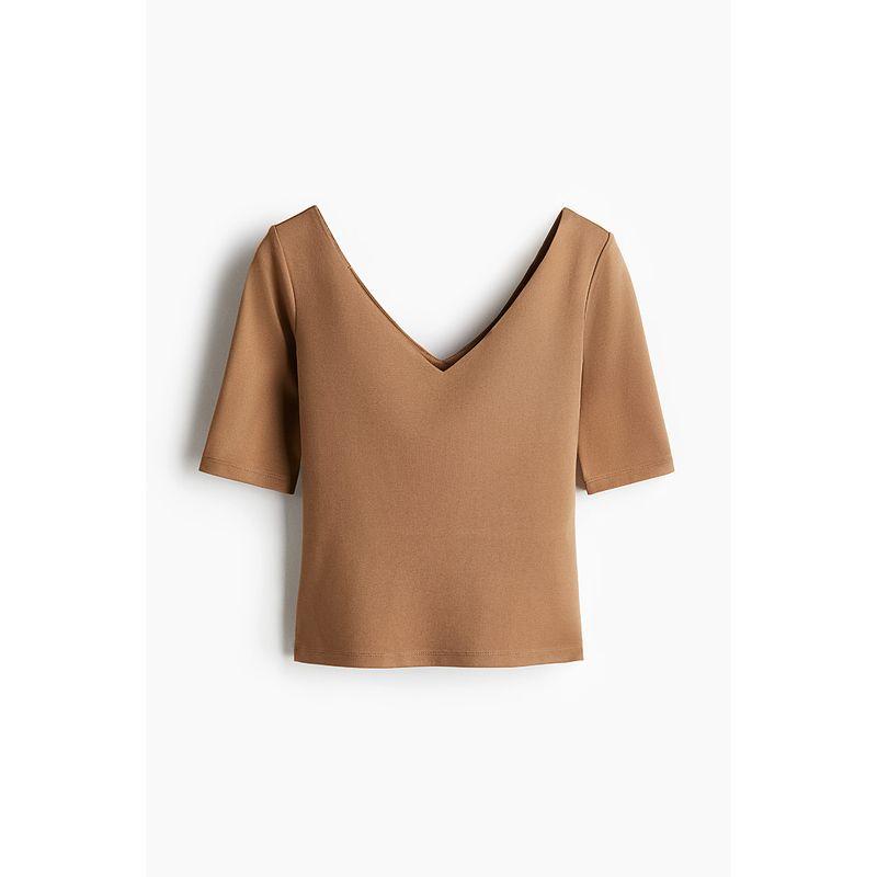 

Женская футболка HM 2025 Лето Новая С V-образным вырезом Изящная и Модная Повседневная Французская футболка Укороченные топы 1276659