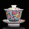 HMLOVE White Porcelain Sancai Gaiwan Color Enamel Cover Bowl Lid Saucer Vintage Handmade Tea Tureen Teaware Sets Gift 200ML