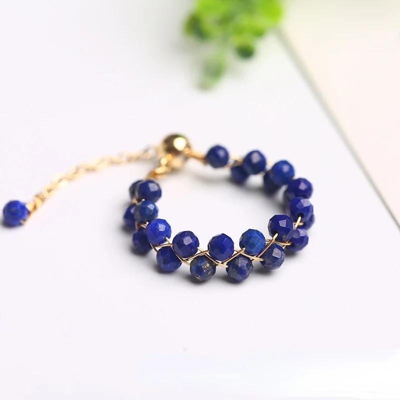 Natural Crystal Ring For Women Agate Tourmaline Moonstone Pearl Faceted Adjustable Winding Wire Ring Wedding Jewelry
